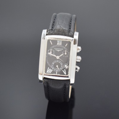 LONGINES Armbandchronograph Referenz L5.656.4, Schweiz um 2000, quarz, Edelstahlgeh., Boden 4-fach verschr., neutr. Lederband m. orig. Dornschl., ...