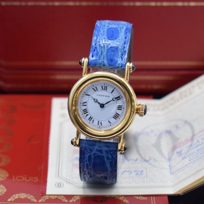 CARTIER Diabolo Damenarmbanduhr in GG 750/000 Referenz 1440 0, quarz, Boden 6-fach verschr., orig. Lederband inkl. orig. GG 750/000 Faltschl., ...