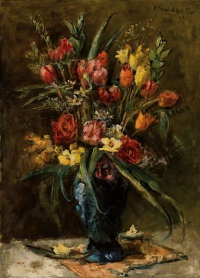 Carl Dörrbecker, 1894-1983 Frankfurt am Main , Blumenstillleben, rechts oben signiert und datiert 1967, Öl/Lwd, Rahmen, 87x 67 cm