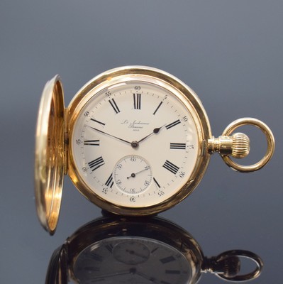 LOUIS AUDEMARS Brassus schwere Savonette in RG 585/000, Schweiz um 1900, 3-Deckel Goldgeh., Emailzifferbl. m. röm. Zahlen u. arab. Minuterie, gebl. ...