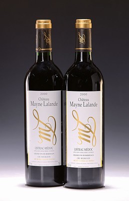 6 Flaschen 2000 Chateau Mayne Lalande, Listrac-Medoc, ca. 750ml, 12,5% Vol., Into Neck/High Fill