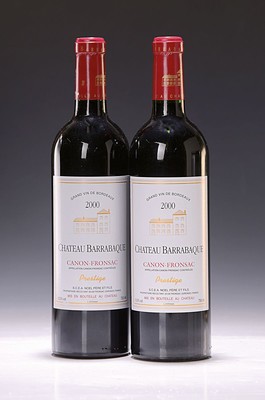 6 Flaschen 2000 Chateau Barrabaque, Prestige , Canon-Fronsac, ca. 750ml, 13,5% Vol., HighFill, Kapsel z.T. l. berieben