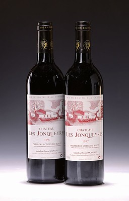 6 Flaschen 1997 Chateau Les Jonqueyres, Cotes de Blaye, Isabelle et Pascal Montaut, ca. 750ml, 13% Vol., High Fill
