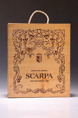 3 Flaschen Antica Casa Vinicola Scarpa SocietaAgricola, in ungeöffneter Holzkiste, mind. 15 Jahre alt