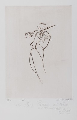 Dan Rubinstein, geb. 1940, Yehudi Menuhin, Radierung von 1975, signiert und dat., num. 36/250, mit handschriftlicher Widmung von 2002, ca. 28.5x21cm, ...
