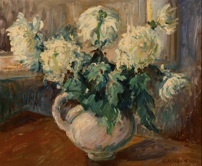 Georg Heieck, 1903 Ludwigshafen-1977 Mannheim, Blumenstillleben, Öl/Malkarton, re. unten sign., ca. 40x48cm, R. ca. 48x56cm