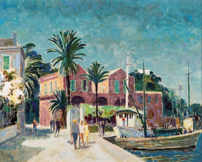 Karl Graf, 1902-1986 Speyer, Südliche Hafenansicht, Gouache auf Papier, links unten signiert, ca. 66x83cm, u.Gl., R. ca. 71x88cm