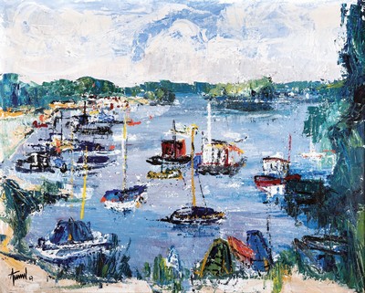 Georg Günther Zeuner, 1923 Dresden-2011 Speyer, Schiffe auf einem See, Öl/Lwd, links unten signiert und dat. 67, ca. 80x100cm, R. ca. 91x111cm