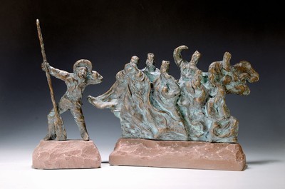 Georg Günther Zeuner, 1923 Dresden-2011 Speyer, 2-teilige Bronzeskulptur Fährmann hol über, von 1987, der Sage nach verlassen die acht im Speyerer ...
