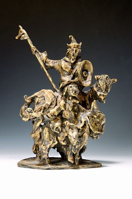 Georg Günther Zeuner, 1923 Dresden-2011 Speyer, Don Quichotte und Sancho Pansa, Bronzeskulptur, signiert und dat. 76, H. ca. 34cm