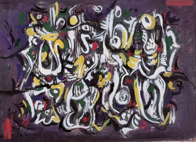 Friedrich Jossé, 1897 Wolfstein/Pfalz-1994 Speyer, abstrakte Komposition, Gouache auf Papier, rechts unten signiert, ca. 36x49cm, PP, u.G., R. ca. ...