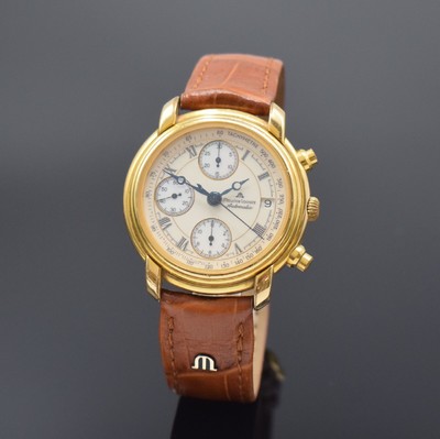 MAURICE LACROIX Armbandchronograph, Schweiz um 2000, Automatik, Ref. 03274, verg. Gehäuse, Edelstahlboden aufgedr., orig. Lederband m. verg. orig. ...
