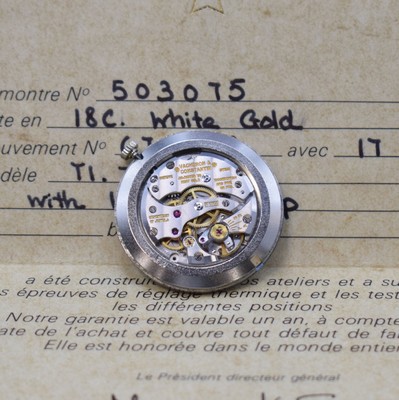 VACHERON Constantin Armbanduhrwerk Kaliber K1014, Handaufzug, Schweiz um 1970, blaues Sigma-Zifferbl. m. aufgel. Indizes, orig. Zeiger, orig. Krone, ...