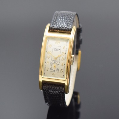 GRUEN Curvex Precision Armbanduhr, Handaufzug, Schweiz für USA 1940er Jahre, 2- teil. 10k Gold Filled Geh., Boden aufgedr., orig. Krone, silb. ...