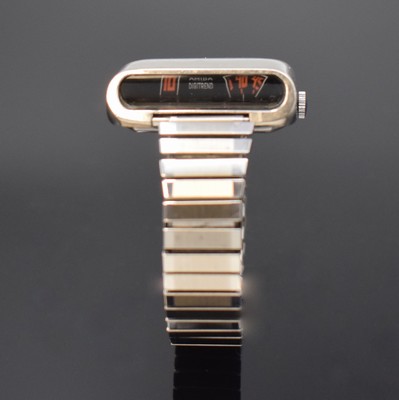 AMIDA Digitrend seltene Herrenarmbanduhr mit gespiegelter digitaler Anzeige, Schweiz um 1970, Handaufzug, Cockpit-Design, US Patent 3685283, verchr. ...