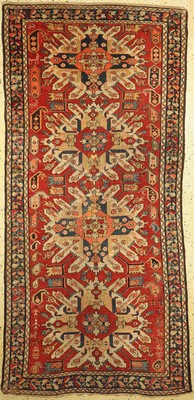 Antiker Adler Kazak, Kaukasus, um 1900, Wolle auf Wolle, ca. 285 x 140 cm, EHZ: 3, (Alte Restaurierungen)