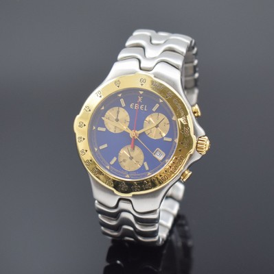 EBEL Sportwave Armbandchronograph Referenz 6251641, Schweiz um 1995, quarz, Edelstahlgeh. inkl. Gliederband m. dopp. Faltschl., Lünette m. grav. ...