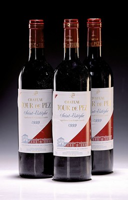 3 Flaschen 1999 Chateau Tour de Pez, Saint -Estephe, ca. 750ml, 13% Vol., High Fill, Etikett z.T. l. gewellt