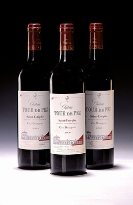 3 Flaschen 2000 Chateau Tour de Pez, Saint -Estephe, ca. 750ml, 13% Vol., High Fill