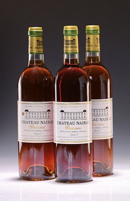 3 Flaschen 1995 Chateau Nairac, Barsac, ca. 750ml, 14% Vol., Into Neck/High Fill