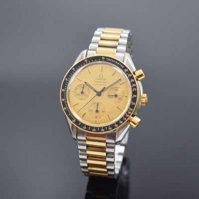 OMEGA Speedmaster Bicolor Armbandchronograph Referenz 175.0032, Automatik, Schweiz um 1990, Automatik, gold. Lünette m. Tachymeterskala, z. T. verg. ...