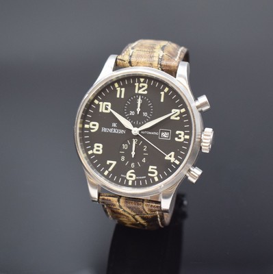 RENE KERN große Herrenarmbanduhr mit Chronograph in Edelstahl, Deutschland/ Schweiz um 2007, Automatik, massives Gehäuse, Boden geschr., schwarzes ...