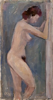 Friedrich Oehler, 1921-2001, Karlsruher Maler , 2 Akte, Öl/Karton, 1x signiert, Alterssp.,ungerahmt, 42x25/49X26 cm