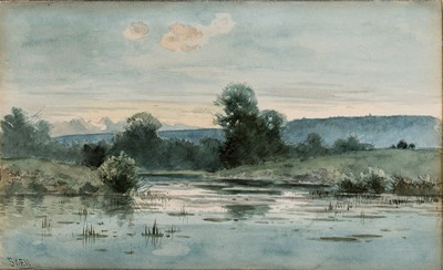 Ludwig Skell, 1842 Obergünzburg-1905 München , Studium an der Akademie München, Aquarell, Flusslauf in Voralpenlandschaft, links unten signiert, ...