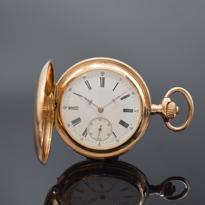 LeCOULTRE schwere Herrensavonette mit Minutenrepetition in RG 585/000, Schweiz um 1900, glattes 3-Deckel Goldgeh., Monogramm- Grav. auf dem ...
