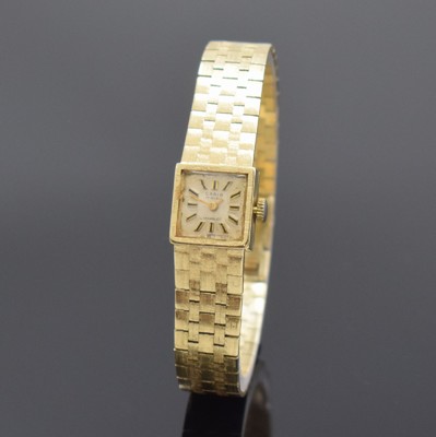 CARIB Damenarmbanduhr in GG 585/000, Schweiz 1960er Jahre, später auf Quarzwerk umgebaut, Boden aufgedr., silb. Zifferbl. m. aufgel. Indizes ...