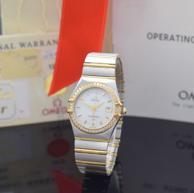 OMEGA Damenarmbanduhr Serie Constellation Referenz 1287.70.00, quarz, Edelstahl/Gold kombiniert inkl. Gliederband m. Faltschl., Boden m. Darst. ...