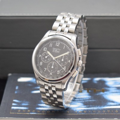 ZENITH El Primero Schaltradchronograph in Stahl Referenz 02.0500.400, Schweiz um 2000, beids. verg. Geh. inkl. Gliederband m. dopp. Faltschl., Boden ...