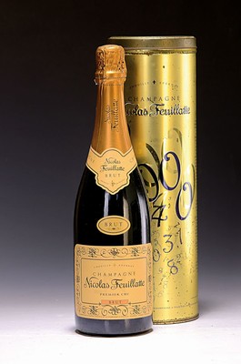 1 Flasche 2000 Nicolas Feuilatte Champagner Brut, Chouilly-Epernay, ca. 750ml, 12% Vol.,in Metalldose, Alterssp