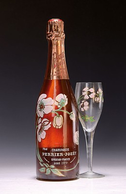1 Flasche 1979 Perrier-Jouet Belle Epoque -Fleur de Champagne Millesime Brut, Epernay,Sonderedition, mit zwei handbemalten Gläsern in orig. ...
