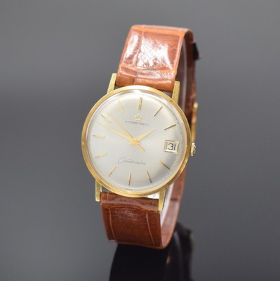 ETERNA Centenaire Herrenarmbanduhr in GG 750/000, Automatik, Schweiz um 1965, 3-teil. Geh. inkl. orig. Lederband m. verg. orig. Dornschl., orig. Glas ...