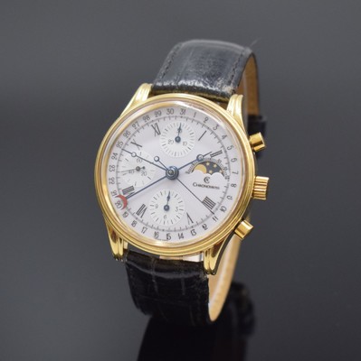 CHRONOSWISS vergoldeter Armbandchronograph mit Mondphase Referenz 77990, Automatik, Schweiz um 1995, verschr. Edelstahlboden, emailfarb. Zifferbl. m. ...