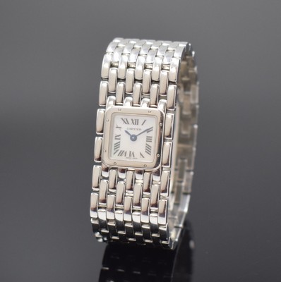 CARTIER Panthere Manchette Ruban Damenuhr in Stahl, Schweiz um 2000, quartz, 9-reihiges feines Gliederband m. Doppelfaltschl., darin einges. ...