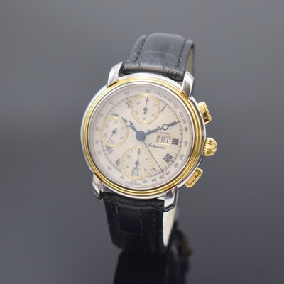 MAURICE LACROIX Armbandchronograph, Schweiz um 1995, Automatik, beids. vergl. Stahlgeh. z. T. verg., Boden aufgedr., silb. transluzid lack. ...