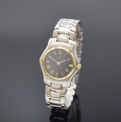 EBEL 1911 Damenarmbanduhr in Stahl/Gold Referenz 188901, Schweiz um 1995, quarz, Boden 4-fach verschr., orig. Gliederband m. Faltschl., 5-fach ...