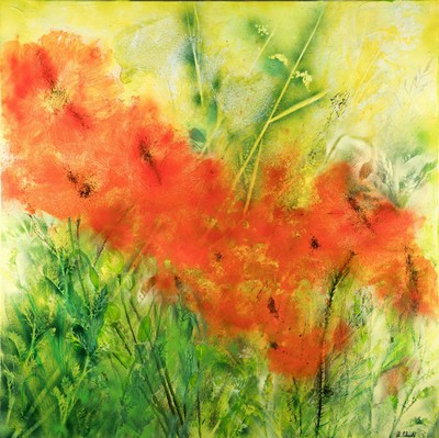 Marion Schmidt, geb. 1963 Eschwege, Mohnblumen, Acryl und Öl auf Lwd, signiert, ca. 100x100cm