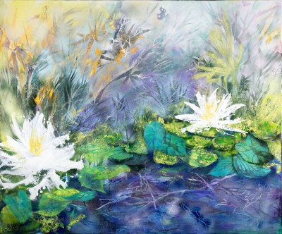 Marion Schmidt, geb. 1963 Eschwege, Lily pond, Öl und Acryl auf Lwd, links unten signiert, ca. 100x120cm