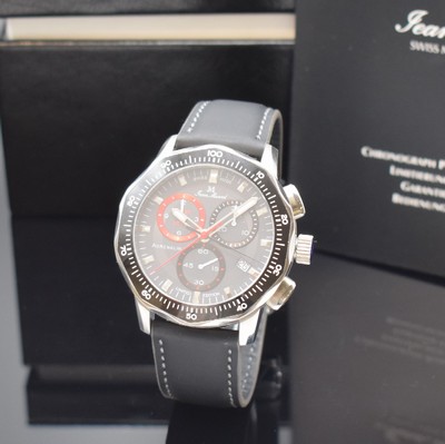JEAN MARCEL Adrenalin limitierter 1/100-Sek.- Chronograph in Stahl, Schweiz um 2020, quartz, 5-fach verschr. Geh., schwarze Lünette m. 100er-Tlg., ...
