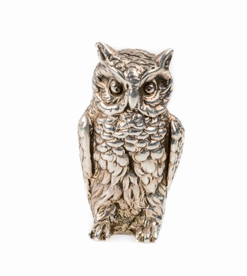 Miniaturskulptur "Eule", 925er Silber, Frankreich 1983-1992, vollplastische Ausführung, naturalistische Darstellung mit schön ...
