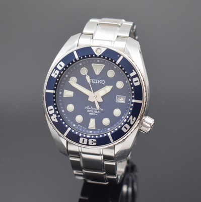 SEIKO Scuba Automatic Taucheruhr in Stahl/ Stahlband, Japan um 2010, massives Geh. Ref. 6R15-00G0 am orig. Stahlband m. Faltschl., Boden u. Krone ...