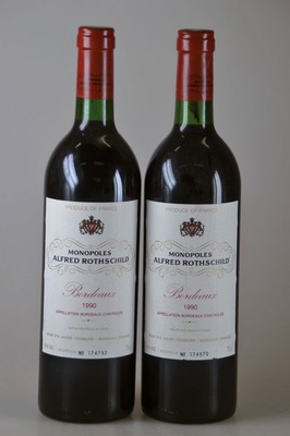 6 Flaschen 1990 Monopoles Alfred Rothschild,Bordeaux, je ca. 750ml, 12% Vol., mind. Top Shoulder