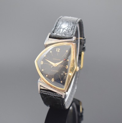 HAMILTON Electric seltene vergoldete Armbanduhr, USA um 1960, eine der ersten elektromechanischen Uhren, asymmetrisches Geh. teils angel., Boden ...