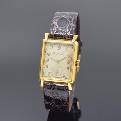 LeCoultre 10k Gold filled Armbanduhr, Schweiz/USA um 1955, Handaufzug, Boden aufgedr., silb. Zifferbl. pat./fl., gold. arab. Zahlen, gold. Zeiger, ...
