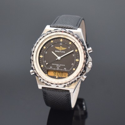 BREITLING Multifunktion-Armbanduhr Serie Navitimer Quartz 3300 "Jupiter", Schweiz um 1985, Ref. 80972, verschr. Edelstahlgeh., Lünette m. ...
