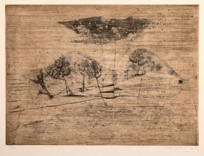 Johnny Friedländer, 1912-1992, 2 Radierungen: 1x Bäume in Landschaft, signiert und num. 53/200, ca. 33.5x46cm, u.Gl., R. ca. 46x57cm; 1x ohne ...