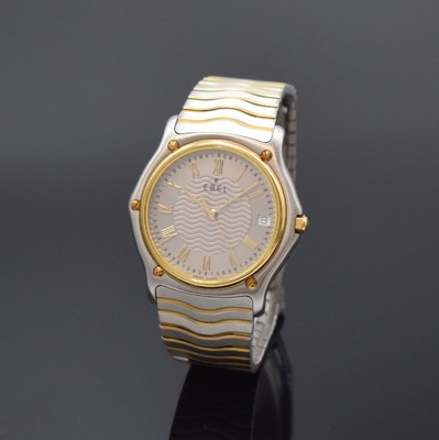 EBEL Sportwave Herrenarmbanduhr in Stahl/Gold, Schweiz um 2000, quartz, Monocoque-Geh. 5- fach verschr. über Goldlünette, orig. Wellenband m. ...